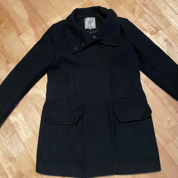 Black Zara wool Peacoat Size Medium - Picture 2 of 3